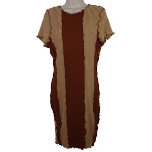 Shein Curve Bodycon Dress Women Size OXL 12 Brown Ribbed Knit Short Sleeve
